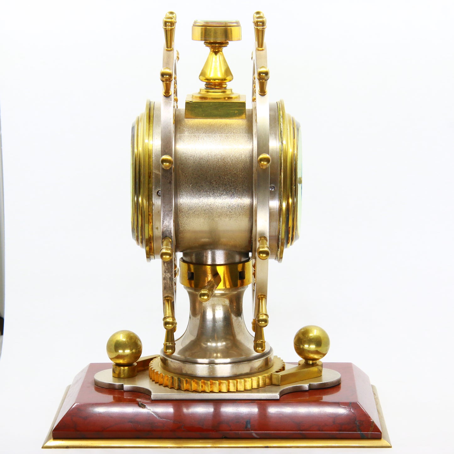 Antique French Nautical Desk Clock Gilt & Silvered Ships Wheel Circa 1890 by Antoine Redier