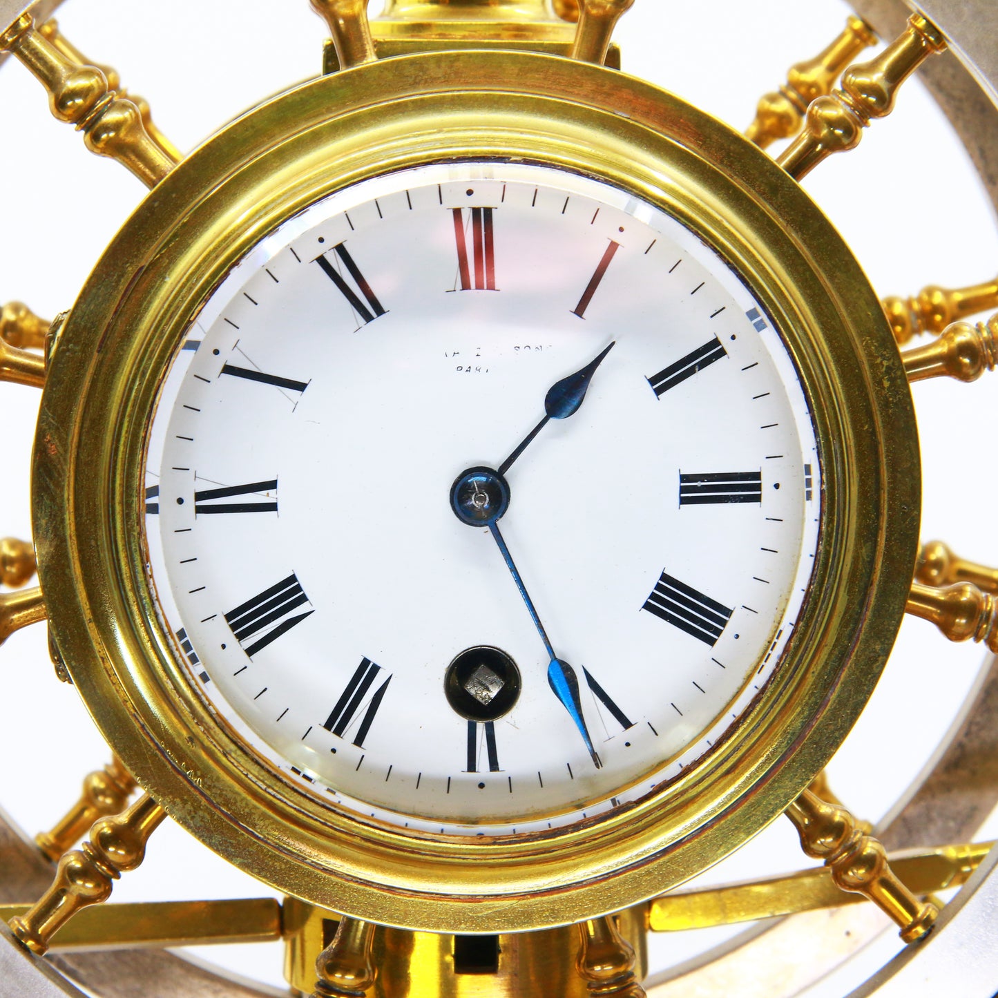 Antique French Nautical Desk Clock Gilt & Silvered Ships Wheel Circa 1890 by Antoine Redier