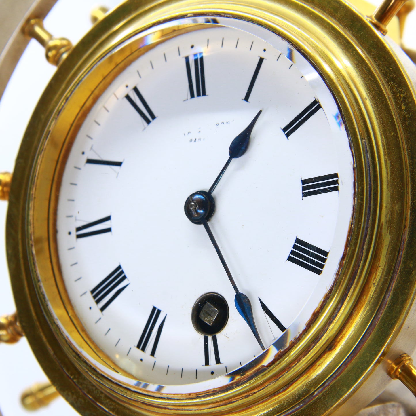 Antique French Nautical Desk Clock Gilt & Silvered Ships Wheel Circa 1890 by Antoine Redier