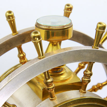 Antique French Nautical Desk Clock Gilt & Silvered Ships Wheel Circa 1890 by Antoine Redier