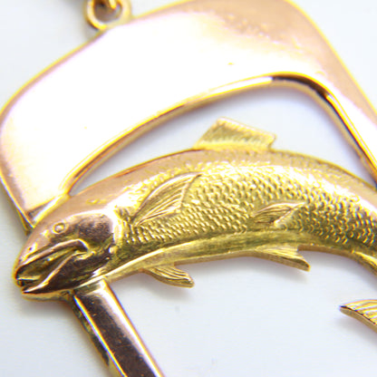 Vintage 9ct Rose Gold Salmon Leaping Pendant Yellow Gold