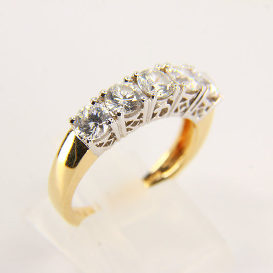 Vintage Zirconia 5 Stone Stackable 14ct Gold Dress Ring Boxed Cubic Hallmarked UK size N 1/2