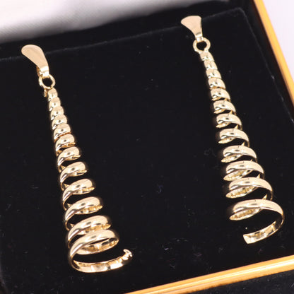Vintage 9ct Hallmarked Yellow Gold Spiral Drop Dangle Earrings Boxed Gift