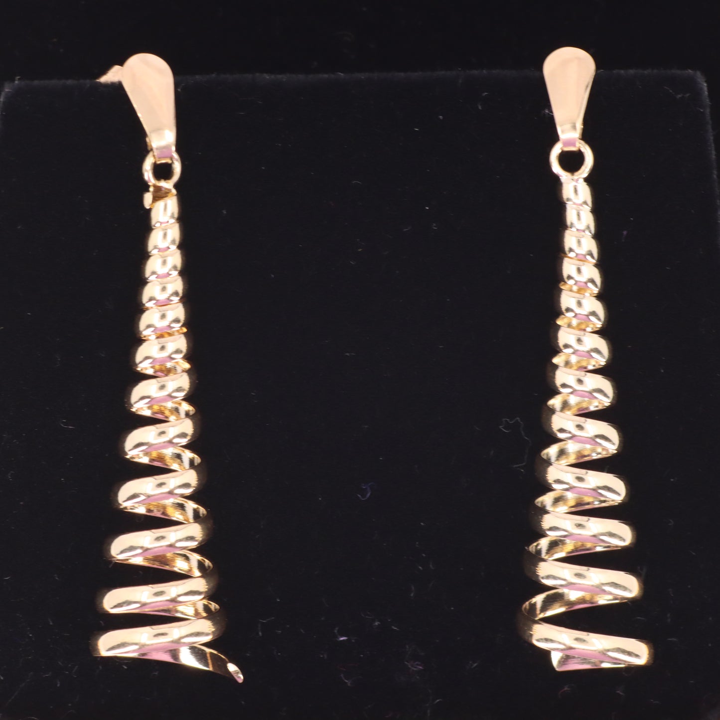 Vintage 9ct Hallmarked Yellow Gold Spiral Drop Dangle Earrings Boxed Gift