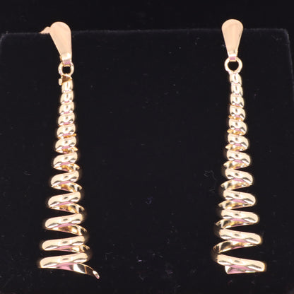 Vintage 9ct Hallmarked Yellow Gold Spiral Drop Dangle Earrings Boxed Gift