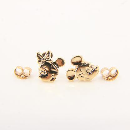 Vintage 14K Gold Official Disney Mickey & Minnie Mouse Stud Earrings Boxed