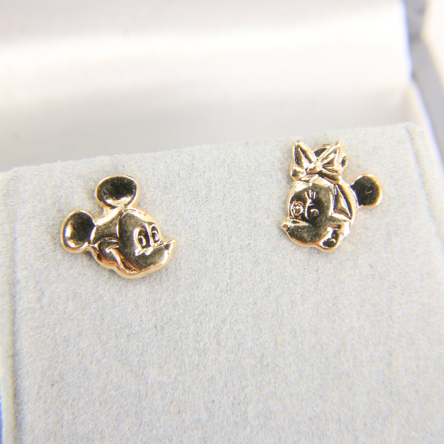 Vintage 14K Gold Official Disney Mickey & Minnie Mouse Stud Earrings Boxed