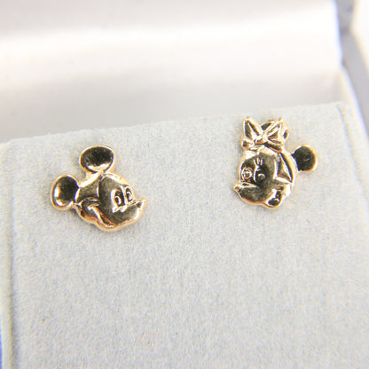 Vintage 14K Gold Official Disney Mickey & Minnie Mouse Stud Earrings Boxed