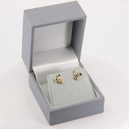 Vintage 14K Gold Official Disney Mickey & Minnie Mouse Stud Earrings Boxed