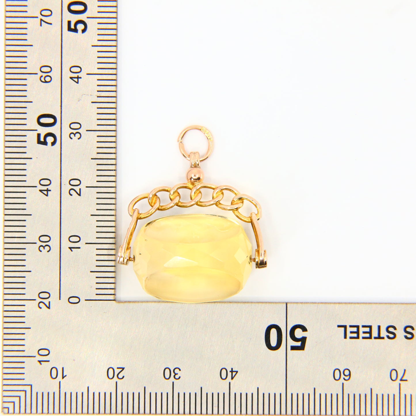 Vintage 9ct Citrine Spinner Pendant Yellow Gold Hallmarked Charm Fob