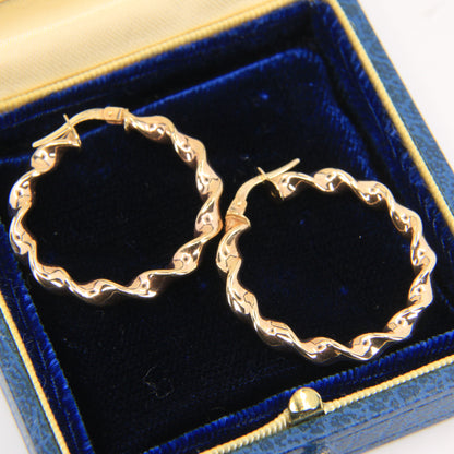 Vintage 9ct Gold Hallmarked Twist Hoop Creole Earrings Boxed