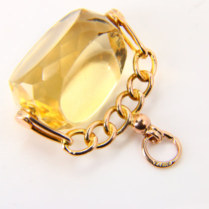 Vintage 9ct Citrine Spinner Pendant Yellow Gold Hallmarked Charm Fob