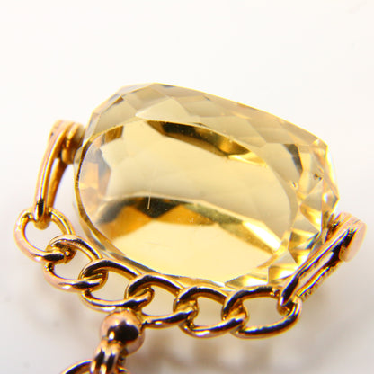 Vintage 9ct Citrine Spinner Pendant Yellow Gold Hallmarked Charm Fob