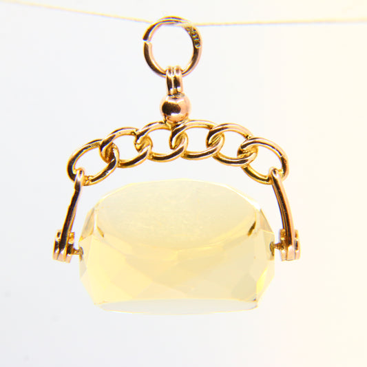 Vintage 9ct Citrine Spinner Pendant Yellow Gold Hallmarked Charm Fob