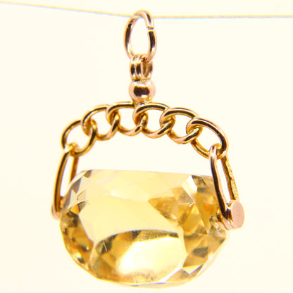 Vintage 9ct Citrine Spinner Pendant Yellow Gold Hallmarked Charm Fob