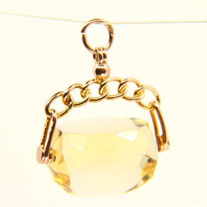 Vintage 9ct Citrine Spinner Pendant Yellow Gold Hallmarked Charm Fob