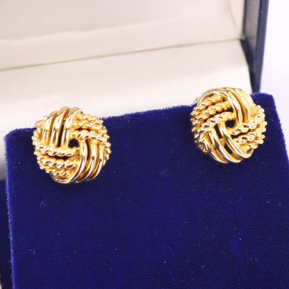 Vintage 18ct Hallmarked Yellow Gold Knot Stud Earrings Latch Back Boxed Gift
