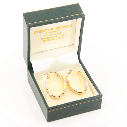 Vintage 9ct Gold Textured & Polished Hoop Earrings Yellow Gold Boxed