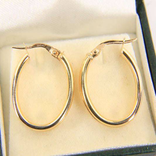 Vintage 9ct Gold Textured & Polished Hoop Earrings Yellow Gold Boxed