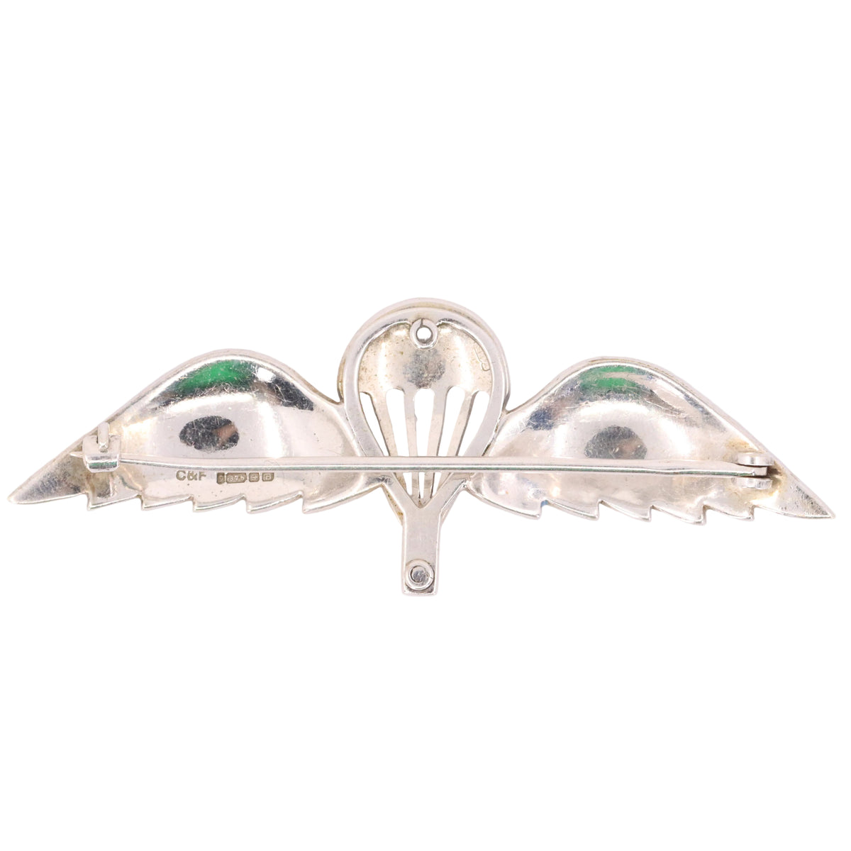 Vintage 9ct White Gold Enamel Parachute Regiment Sweetheart Brooch 1951 Boxed