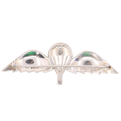 Vintage 9ct White Gold Enamel Parachute Regiment Sweetheart Brooch 1951 Boxed