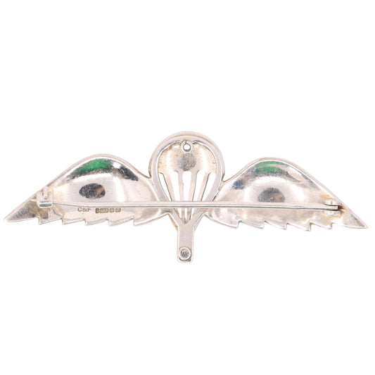 Vintage 9ct White Gold Enamel Parachute Regiment Sweetheart Brooch 1951 Boxed