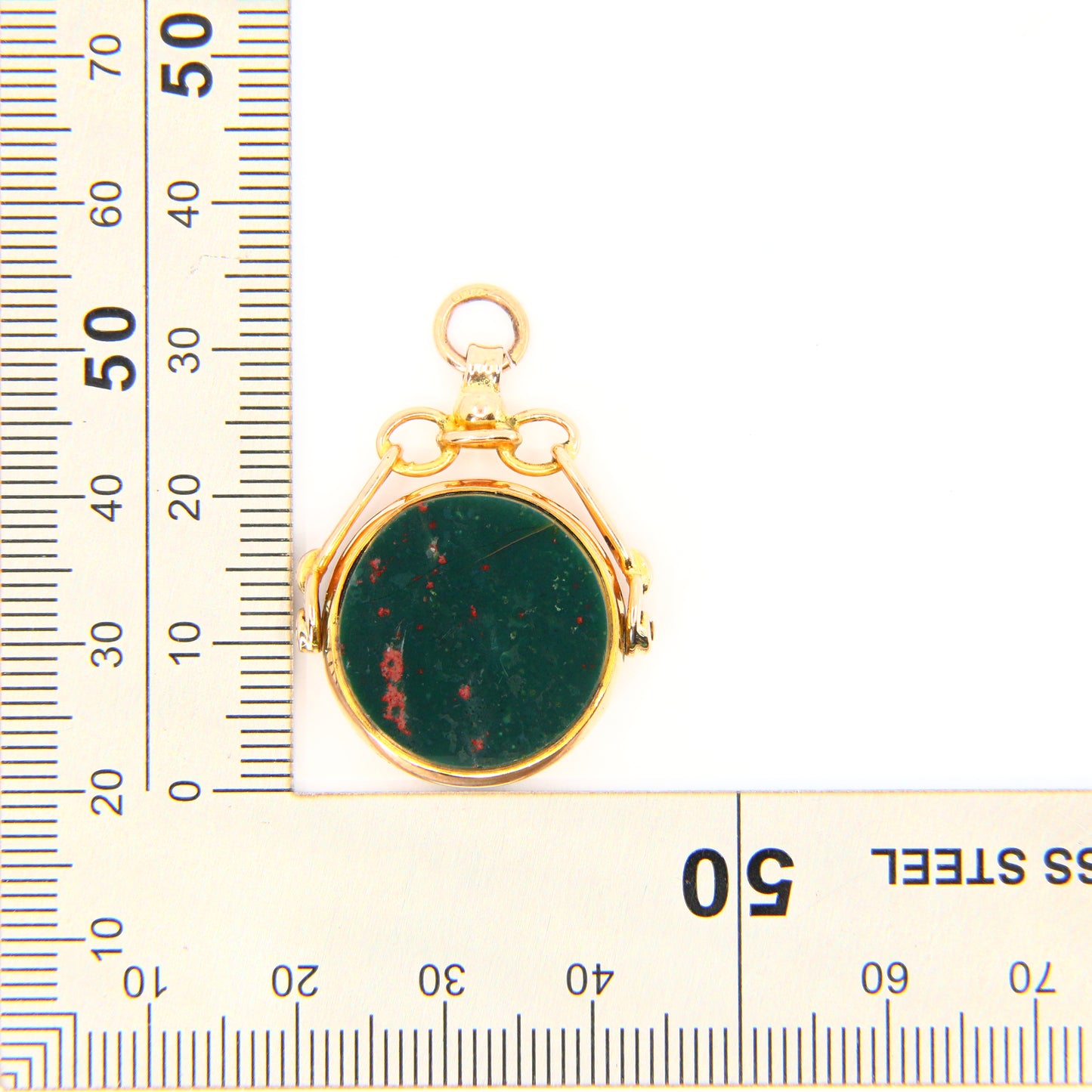 Vintage 9ct Bloodstone Carnelian Swivel Fob Pendant Yellow Gold Hallmarked Charm