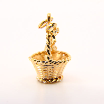 Vintage 9ct Kitten in Basket Charm Hallmarked Solid Yellow Gold Cat Pendant Gift