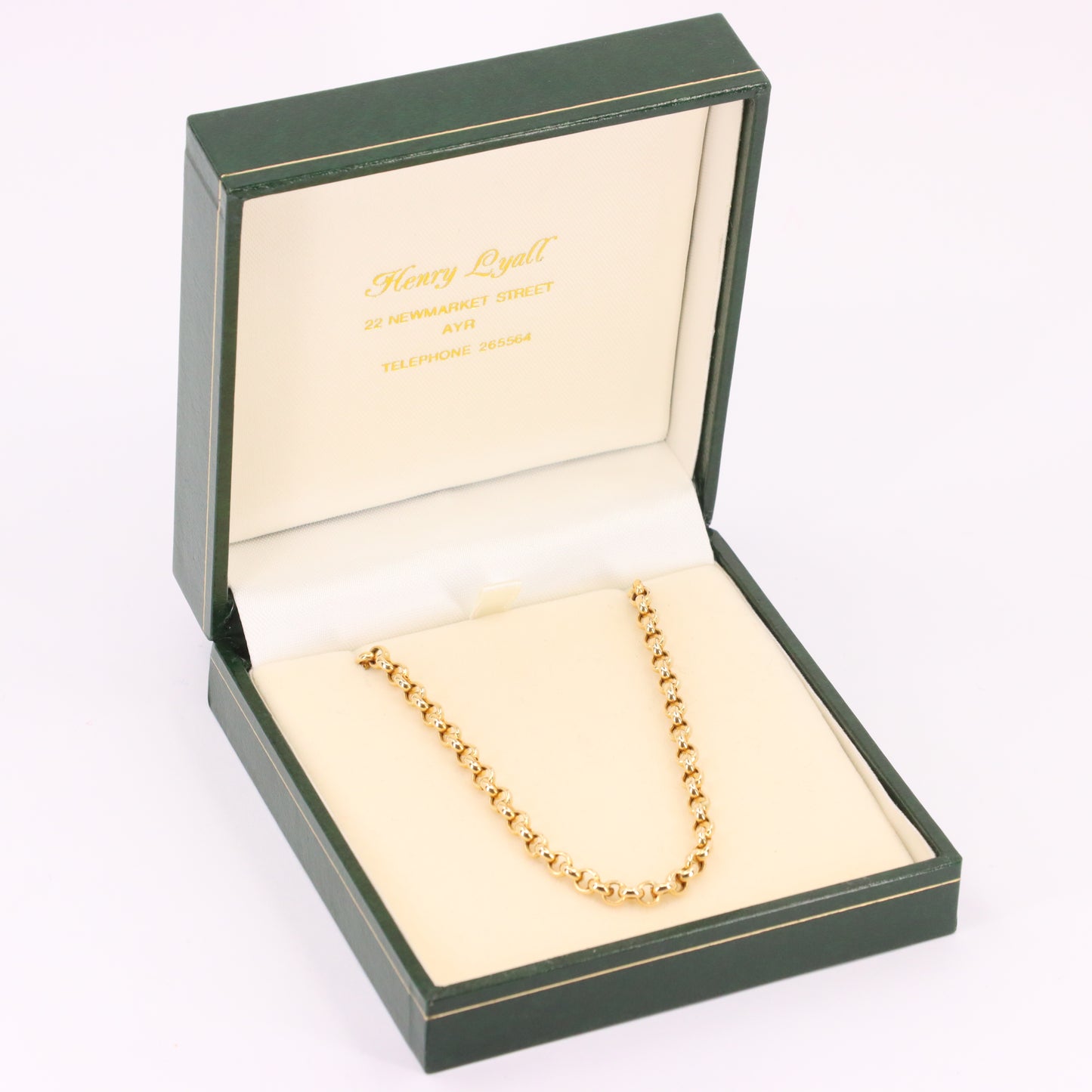 Vintage 9ct Hallmarked Yellow Gold 21.5 Inch 4mm Belcher Rolo Chain Boxed