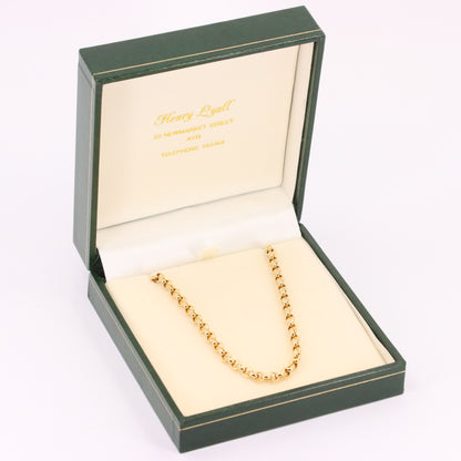 Vintage 9ct Hallmarked Yellow Gold 21.5 Inch 4mm Belcher Rolo Chain Boxed