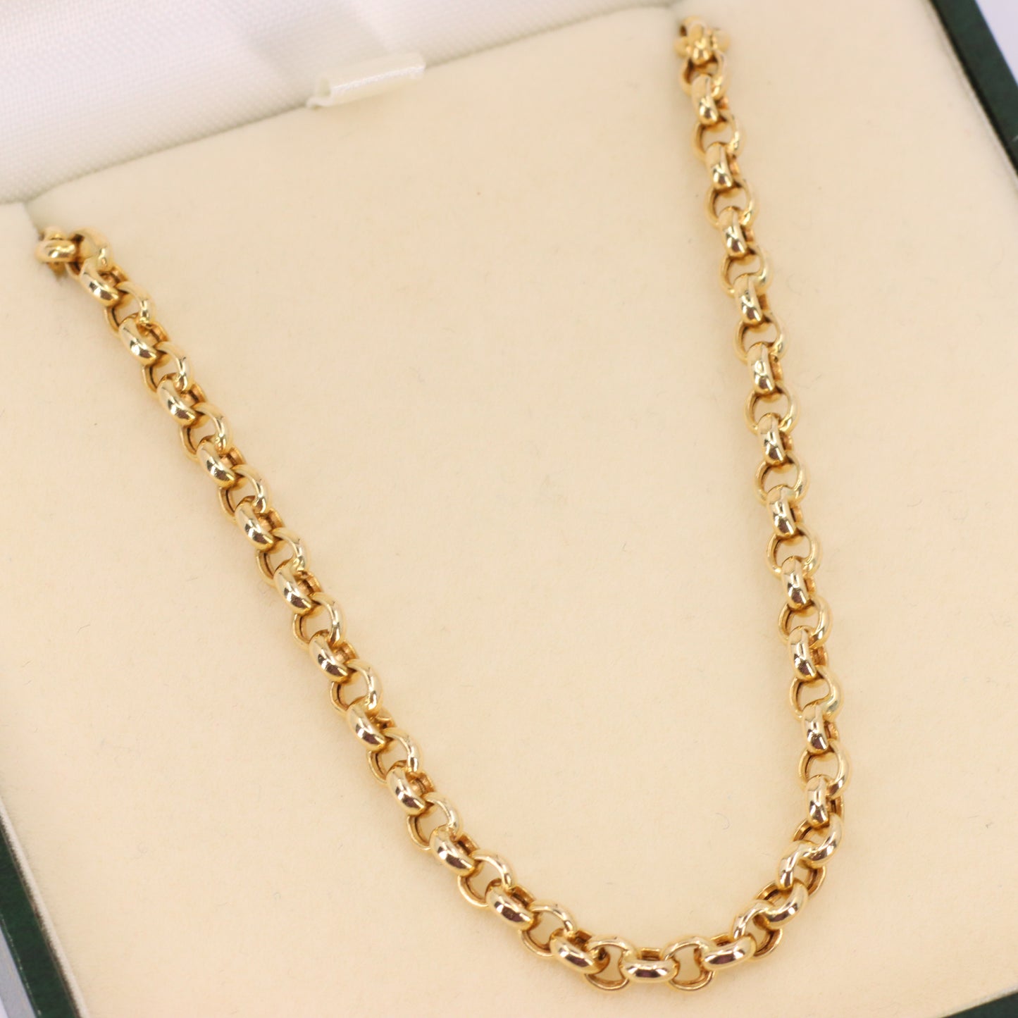 Vintage 9ct Hallmarked Yellow Gold 21.5 Inch 4mm Belcher Rolo Chain Boxed