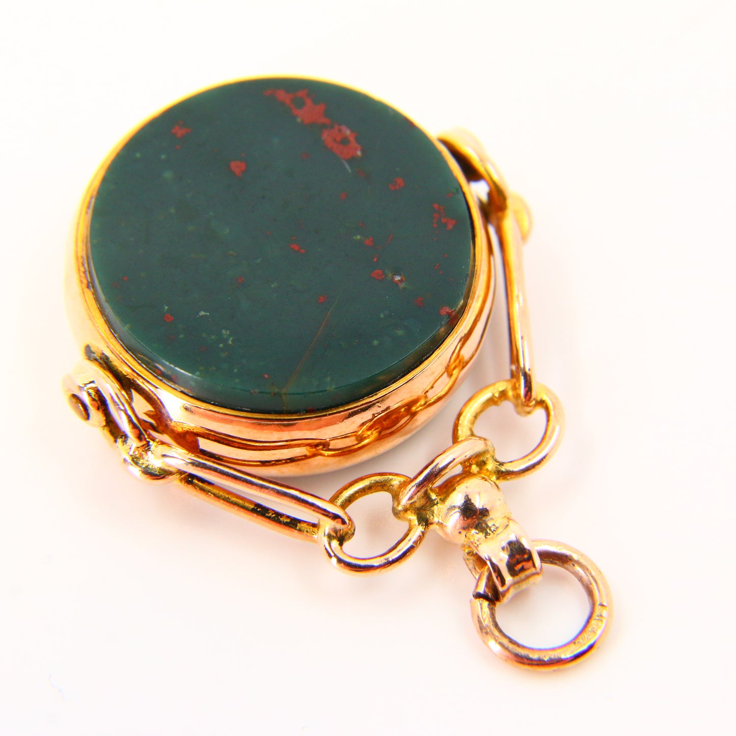 Vintage 9ct Bloodstone Carnelian Swivel Fob Pendant Yellow Gold Hallmarked Charm