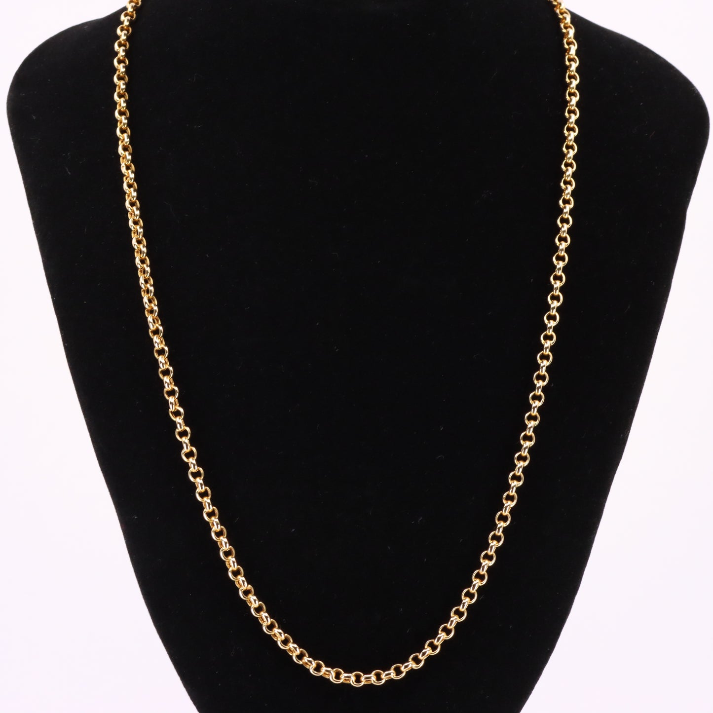 Vintage 9ct Hallmarked Yellow Gold 21.5 Inch 4mm Belcher Rolo Chain Boxed