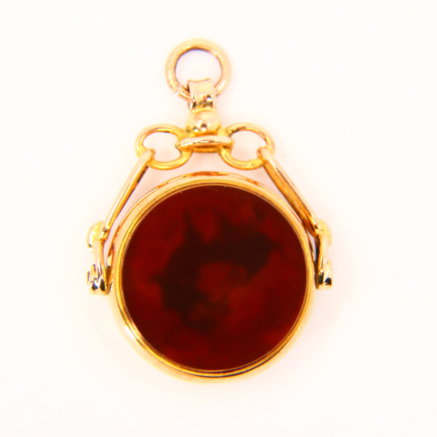 Vintage 9ct Bloodstone Carnelian Swivel Fob Pendant Yellow Gold Hallmarked Charm