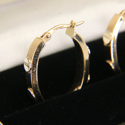 Vintage 9ct Hallmarked Yellow Gold Hoop Earrings Screw Style Design
