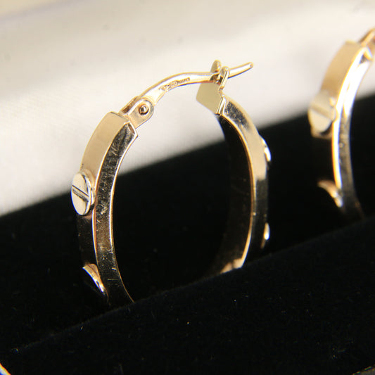 Vintage 9ct Hallmarked Yellow Gold Hoop Earrings Screw Style Design