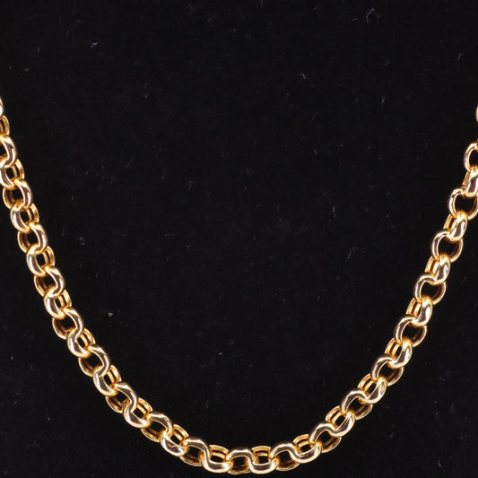 Vintage 9ct Hallmarked Yellow Gold 21.5 Inch 4mm Belcher Rolo Chain Boxed