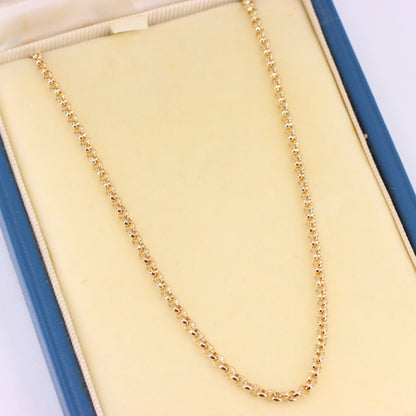 Vintage 9ct Hallmarked Yellow Gold 22 Inch 2.5 mm Belcher Chain Necklace Boxed