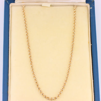 Vintage 9ct Hallmarked Yellow Gold 22 Inch 2.5 mm Belcher Chain Necklace Boxed