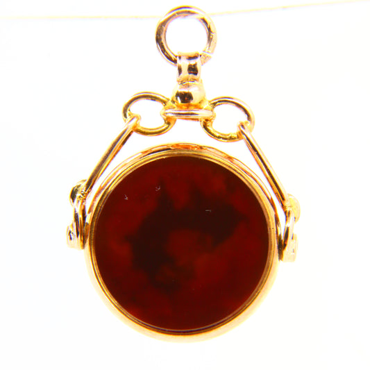 Vintage 9ct Bloodstone Carnelian Swivel Fob Pendant Yellow Gold Hallmarked Charm