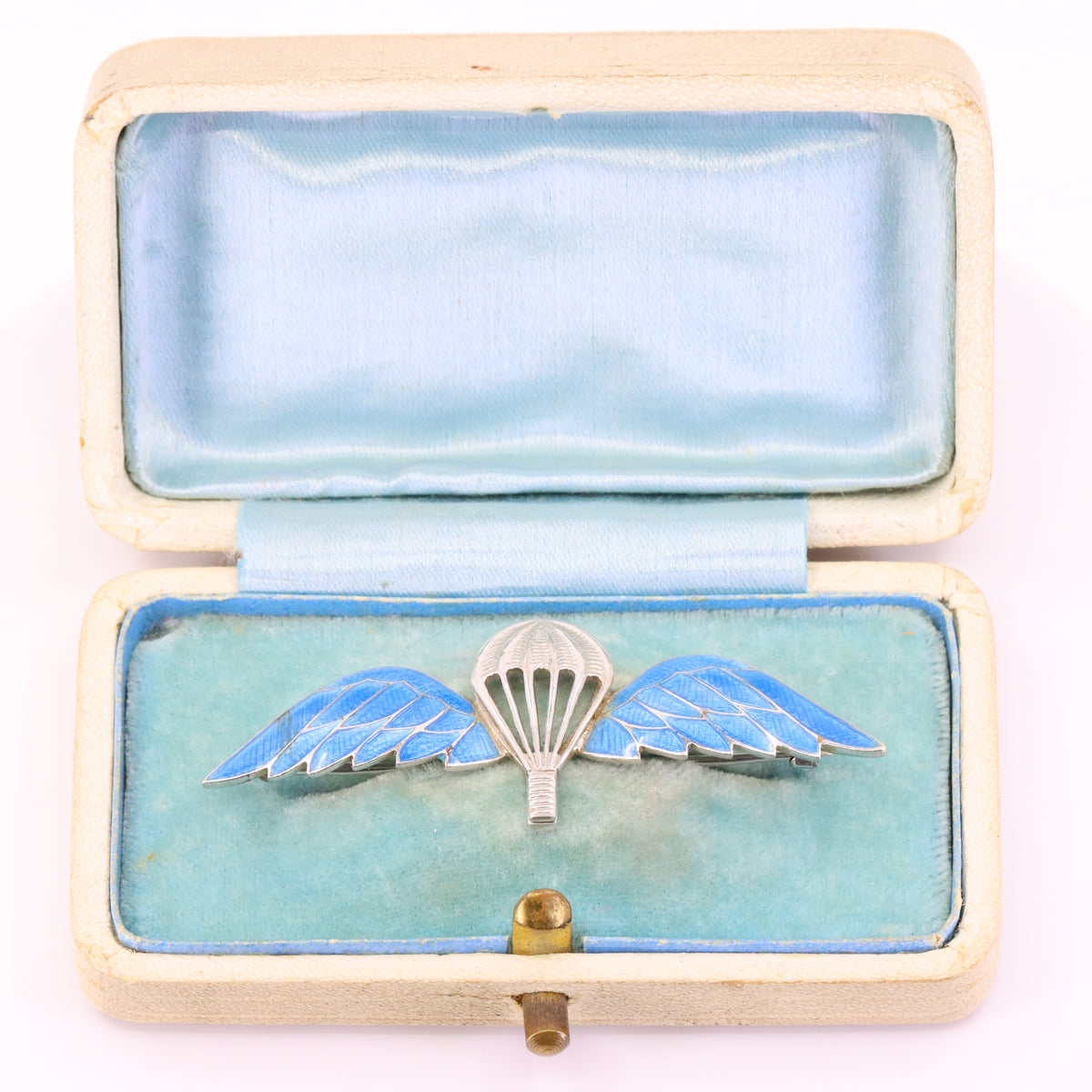 Vintage 9ct White Gold Enamel Parachute Regiment Sweetheart Brooch 1951 Boxed