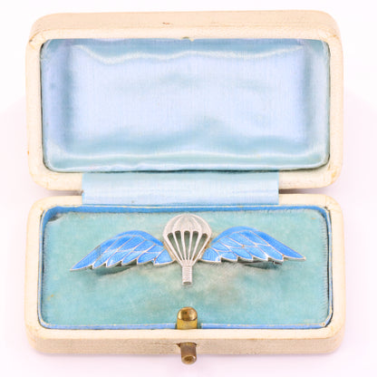 Vintage 9ct White Gold Enamel Parachute Regiment Sweetheart Brooch 1951 Boxed