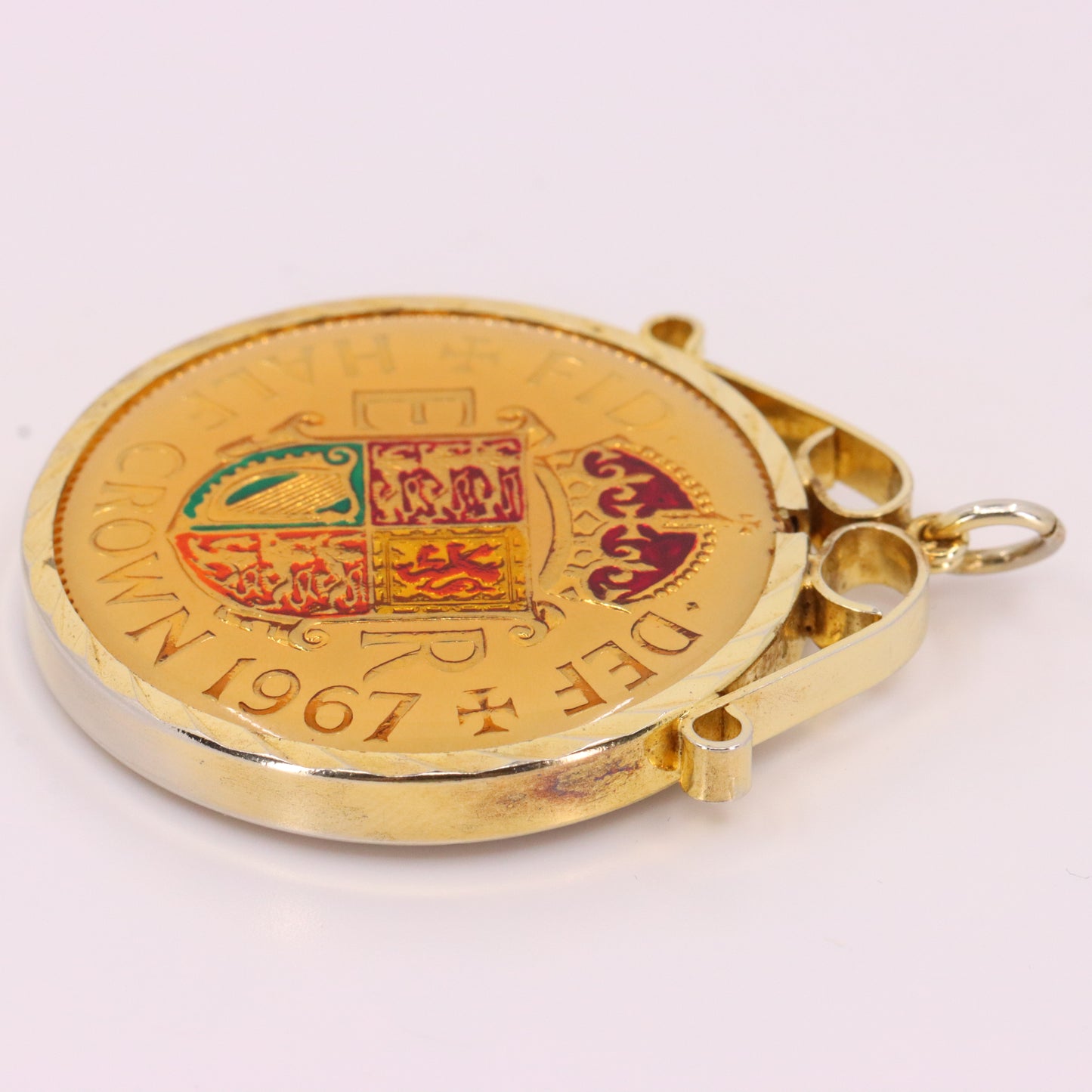 Vintage 1967 Half Crown Elizabeth II Enamel Hand Painted Cupronickel Pendant