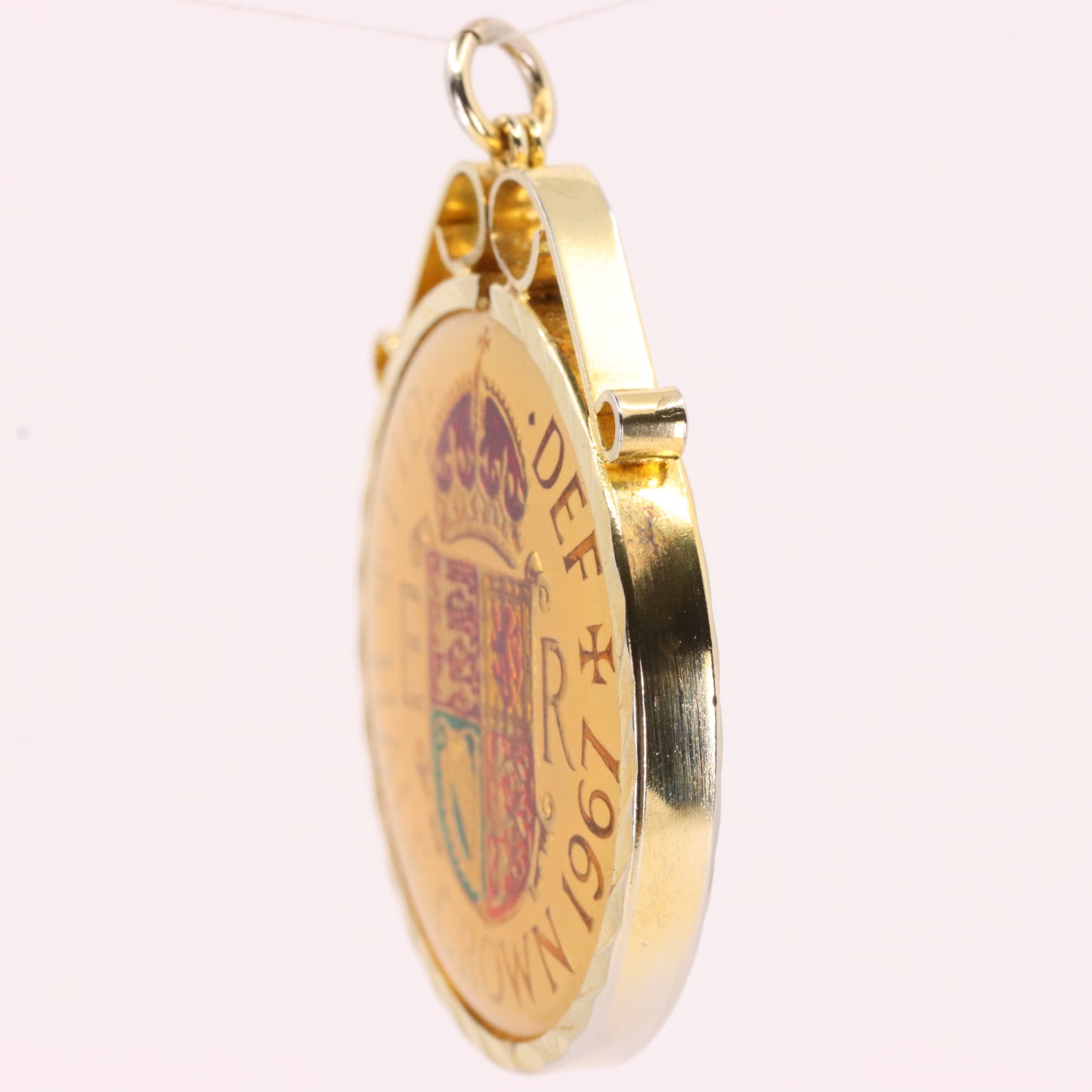Vintage 1967 Half Crown Elizabeth II Enamel Hand Painted Cupronickel Pendant