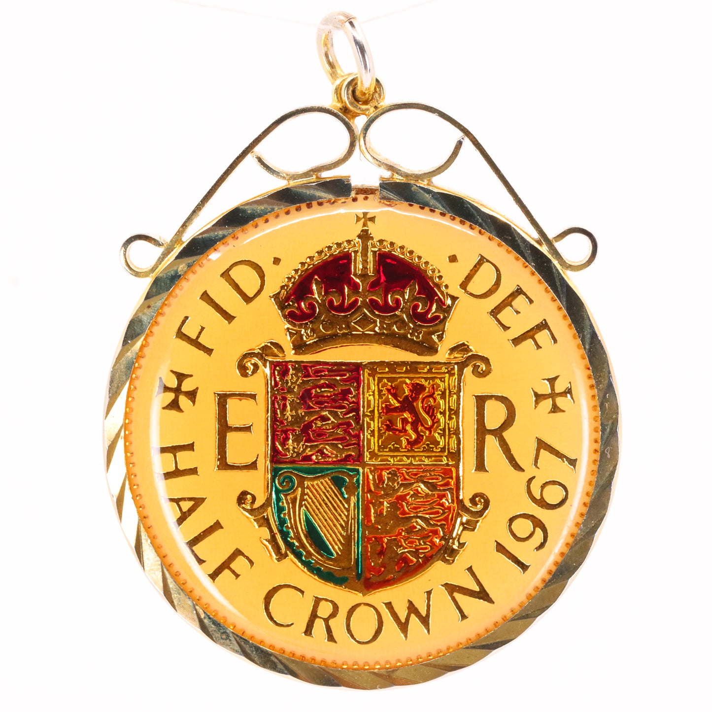 Vintage 1967 Half Crown Elizabeth II Enamel Hand Painted Cupronickel Pendant