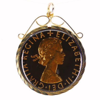 Vintage 1967 Half Crown Elizabeth II Enamel Hand Painted Cupronickel Pendant
