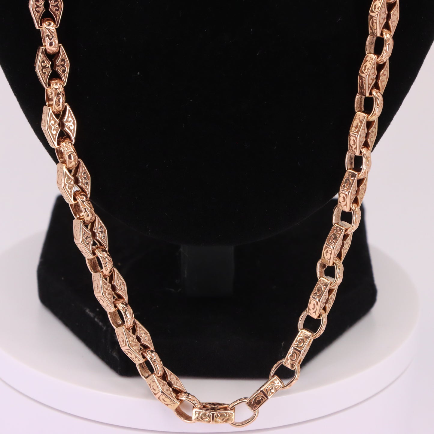 Vintage 9ct Hallmarked 27 inch 8 mm Rose Gold Fancy Link Chain Necklace Dog Clip