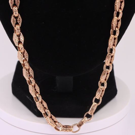 Vintage 9ct Hallmarked 27 inch 8 mm Rose Gold Fancy Link Chain Necklace Dog Clip