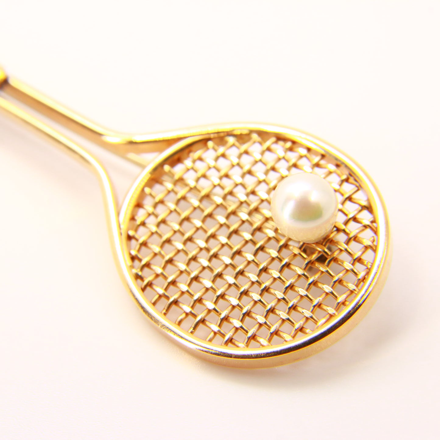 Vintage 9ct Tennis Brooch Pearl set Ball 9 Carat Tennis Racket Brooch Fine Gold