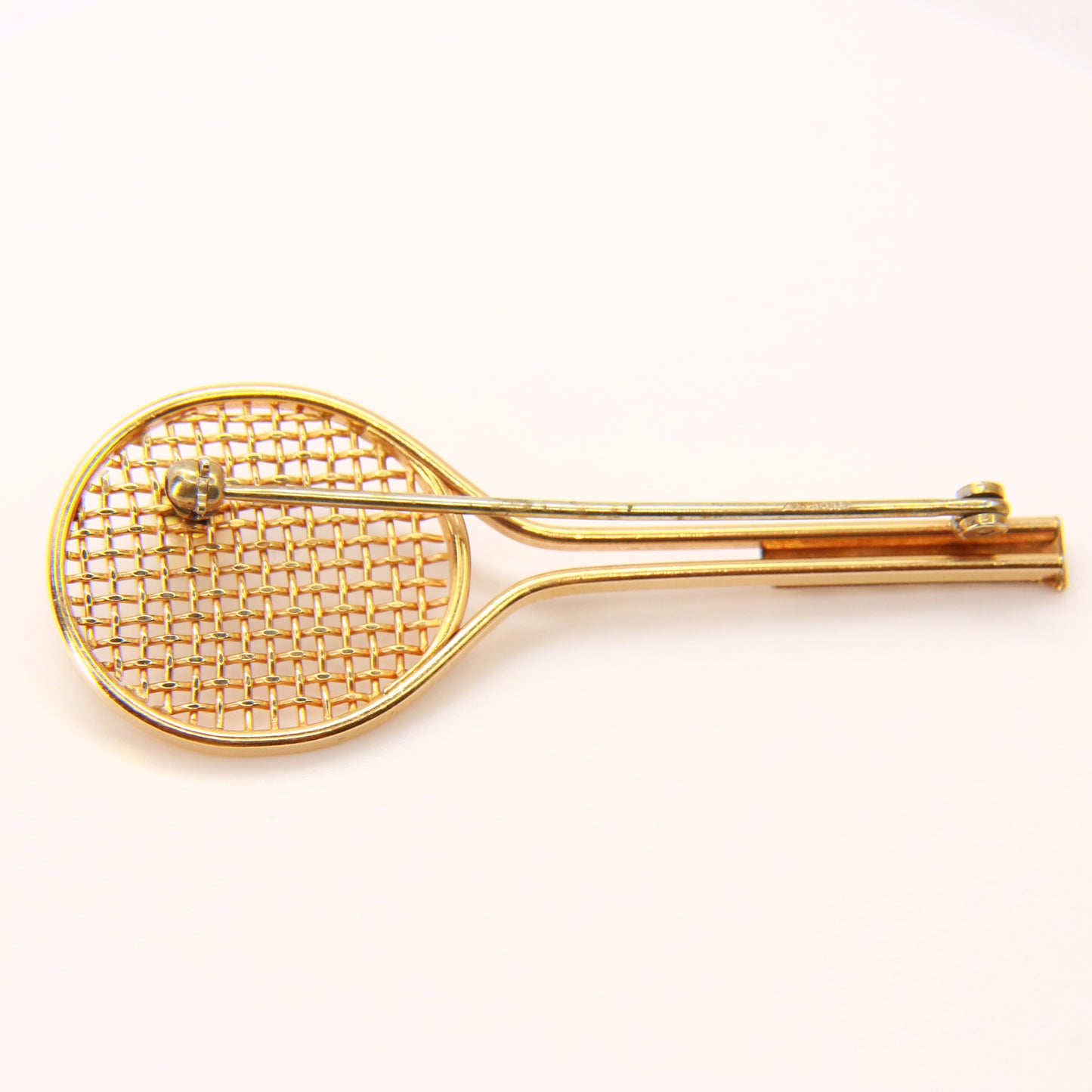 Vintage 9ct Tennis Brooch Pearl set Ball 9 Carat Tennis Racket Brooch Fine Gold